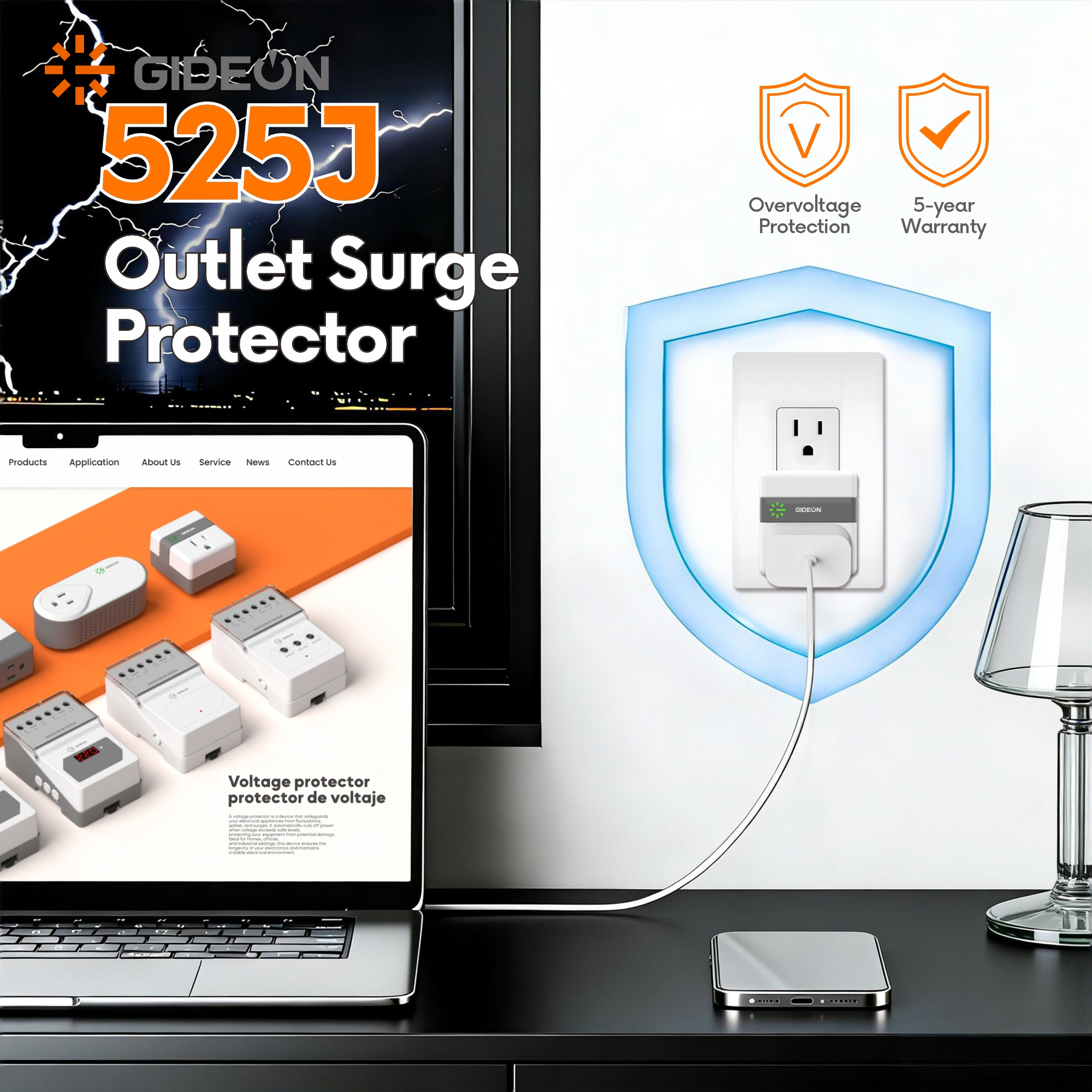 GD-V588 120V 15A Single Phase Under/Over Voltage Home Guard Automatic Plug-and-Socket Type Protector with 3min Delay 